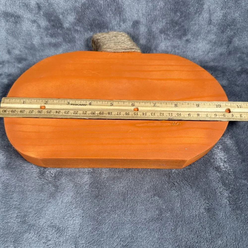 Wooden Pumpkin Halloween Fall Decor 10.5 Inches Orange Rustic